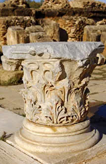 Decorated capital, ruins of the Roman City Leptis Magna, Libya Decorated capital, ruins of the Roman City Leptis Magna, Libya