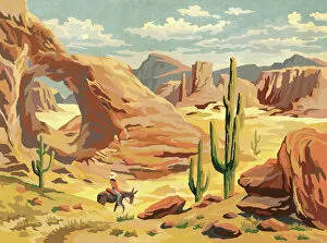 Landscape painting Collection: Desert Landscape With Cowboy
