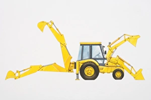 Diagram of backhoe loader depicting both the digging and loading positions of the front Diagram of backhoe loader depicting both the digging and loading positions of the front