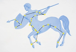A diagram illustrating the constellation of Centaurus complete with image of a centaur A diagram illustrating the constellation of Centaurus complete with image of a centaur