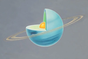 Diagram of planet Neptune with quarter of sphere removed to reveal subterranean layers Diagram of planet Neptune with quarter of sphere removed to reveal subterranean layers