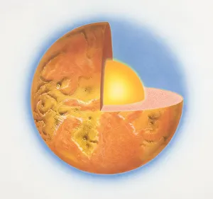 Diagram of planet Venus with quarter of sphere removed to reveal subterranean layers Diagram of planet Venus with quarter of sphere removed to reveal subterranean layers