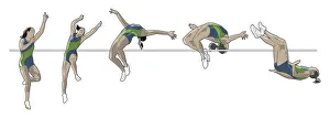 Different stages of athelete performing Fosbury Flop Different stages of athelete performing Fosbury Flop