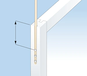 Digital illustration of 25 mm of cord nailed to sash window Digital illustration of 25 mm of cord nailed to sash window