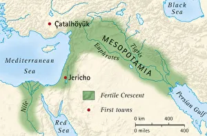 Digital illustration of the fertile crescent of Mesopotamia and Egypt Digital illustration of the fertile crescent of Mesopotamia and Egypt