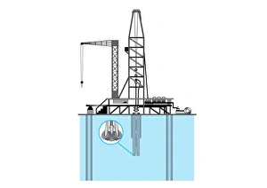 Digital illustration of jackup oil rig designed to extract oil from shallow water Digital illustration of jackup oil rig designed to extract oil from shallow water
