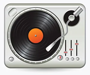 Digital illustration of record on record player Digital illustration of record on record player