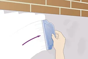 Digital illustration showing how to apply skimming plaster to wall using rubber squeegee Digital illustration showing how to apply skimming plaster to wall using rubber squeegee
