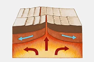 Digital illustration showing formation of oceanic crust with lava beneath Earths surface Digital illustration showing formation of oceanic crust with lava beneath Earths surface