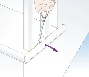 Digital illustration showing how to prise off planted moulding between balusters using Digital illustration showing how to prise off planted moulding between balusters using