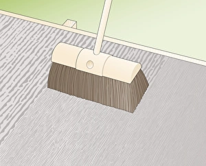 Digital illustration using stiff broom to lightly sweep over wet, leveled concrete path Digital illustration using stiff broom to lightly sweep over wet, leveled concrete path