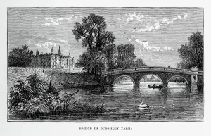Burghley Park Bridge Victorian Engraving Print