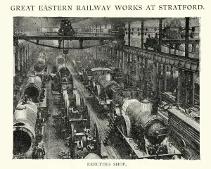 Prints of Erecting shop at the Great Eastern Railway Works at Stratford, 1892 Stratford Prints: Great Eastern Railway Works Print, 1892