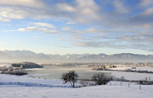 Early morning on Lake Rieg, Pfaffenwinkel, Upper Bavaria, Bavaria, Germany, Europe, PublicGround Early morning on Lake Rieg, Pfaffenwinkel, Upper Bavaria, Bavaria, Germany, Europe, PublicGround