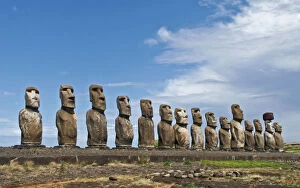 Ahu Tongariki Collection: Easter Island - Moai in a row in Ahu Tongariki