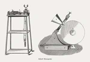 Edison's Phonograph from 1879, wood engravings, published in 1880 Edison's Phonograph from 1879, wood engravings, published in 1880