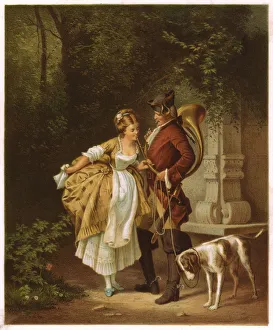 En Passant, Galant scene from the Baroque-period, lithograph, published 1872 En Passant, Galant scene from the Baroque-period, lithograph, published 1872