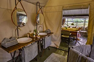 En-suite bathroom of luxury family tent, Machaba Camp, Okavango Delta, Botswana En-suite bathroom of luxury family tent, Machaba Camp, Okavango Delta, Botswana