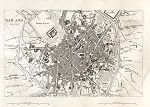 Engraving antique map of Milano Italy from 1851 Engraving antique map of Milano Italy from 1851