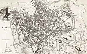 Engraving antique map of Roma Italy from 1851 Engraving antique map of Roma Italy from 1851