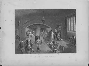 Engraving Of The Barons Hall At Christmas Engraving Of The Barons Hall At Christmas