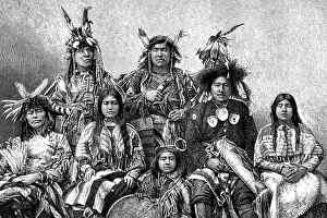 Engraving native american group of people from 1870 Engraving native american group of people from 1870