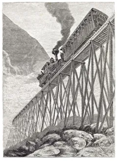 Engraving of steam train at Mount Washington 1879 Engraving of steam train at Mount Washington 1879