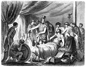 Epaminondas Pulls the Dart from his Breast (antique engraving) Epaminondas Pulls the Dart from his Breast (antique engraving)