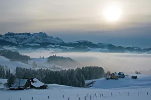Evening in the Appenzell region with a view on Mt. Saentis, Canton Appenzell Innerrhoden, Switzerland, Europe Evening in the Appenzell region with a view on Mt. Saentis, Canton Appenzell Innerrhoden, Switzerland, Europe