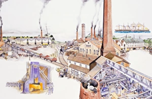 Factories, with tall chimneys billowing pollutants Factories, with tall chimneys billowing pollutants