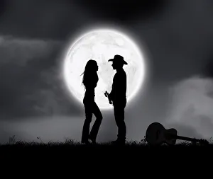 Falling in love couple dating in full moon night Falling in love couple dating in full moon night
