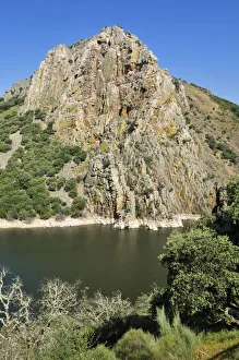 Famous bird rock Pena Falcon on Tajo river, Parque Nacional de Monfraguee National Park, Extremadura, Spain, Europe Famous bird rock Pena Falcon on Tajo river, Parque Nacional de Monfraguee National Park, Extremadura, Spain, Europe