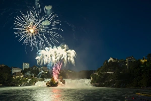 Fireworks at the Rhine Falls during the Swiss National Day celebrations, Schaffhausen, Canton of Schaffhausen Fireworks at the Rhine Falls during the Swiss National Day celebrations, Schaffhausen, Canton of Schaffhausen