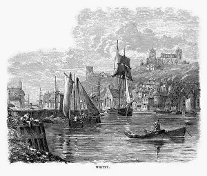Images Dated 15th August 2016: Fishing Village of Whitby in Yorkshire, England Victorian Engraving, 1840