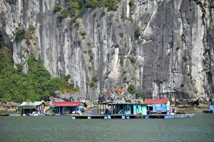 Rock Face Collection: Floating village, Halong Bay, Vietnam, Southeast Asia