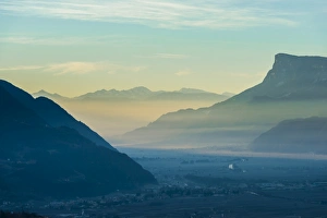 Foggy sunrise in the valley of Merano, Trentino, Italy Foggy sunrise in the valley of Merano, Trentino, Italy