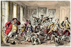Foxhounds invading a Victorian house Foxhounds invading a Victorian house