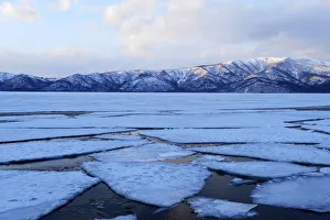 Frozen Lake Kussharo with ice floes in the front, Akan-Nationalpark, Kawayu Onsen, Hokkaido, Japan Frozen Lake Kussharo with ice floes in the front, Akan-Nationalpark, Kawayu Onsen, Hokkaido, Japan
