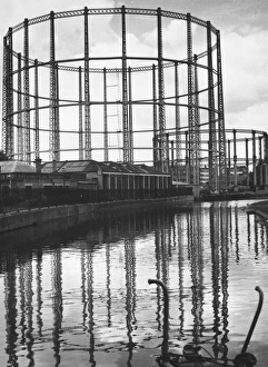 Gasometers beside Regents Canal in London Gasometers beside Regents Canal in London