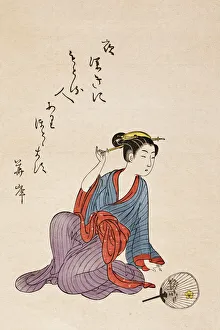 Geisha sitting on the floor Japan Woodcut Geisha sitting on the floor Japan Woodcut