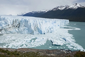 Glacial ice from the Perito Moreno Glacier calving into the lake of Lago Argentino, Santa Cruz region, Patagonia Glacial ice from the Perito Moreno Glacier calving into the lake of Lago Argentino, Santa Cruz region, Patagonia