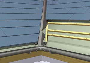 Glass-reinforced polyester (GRP) roof valley, close-up Glass-reinforced polyester (GRP) roof valley, close-up