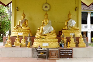 Gold buddha at Wat Phuthawanaram temple Champassak Lao Gold buddha at Wat Phuthawanaram temple Champassak Lao
