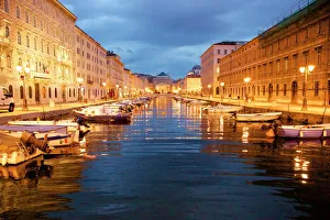 Travel imagery/alexander spatari/grand canal boats night trieste italy Travel imagery/alexander spatari/grand canal boats night trieste italy