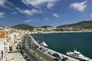 Travel imagery/travel destinations/greece samos vathy waterfront elevated view Travel imagery/travel destinations/greece samos vathy waterfront elevated view