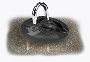 Ground anchor, fixed to the ground with large security bolts Ground anchor, fixed to the ground with large security bolts
