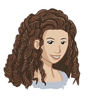 Head of girl with long brown hair dressed in ringlets Head of girl with long brown hair dressed in ringlets