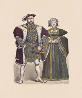 Henry VIII and Anne of Cleves, hand-colored woodcut, published c.1880 Henry VIII and Anne of Cleves, hand-colored woodcut, published c.1880