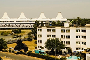 High angle view of a hotel in a city, Bordeaux Lake, Bordeaux, Aquitaine, France High angle view of a hotel in a city, Bordeaux Lake, Bordeaux, Aquitaine, France