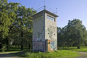Historic watchtower of the former GDR, East Germany, Treptow district, Berlin, Germany, Europe Historic watchtower of the former GDR, East Germany, Treptow district, Berlin, Germany, Europe